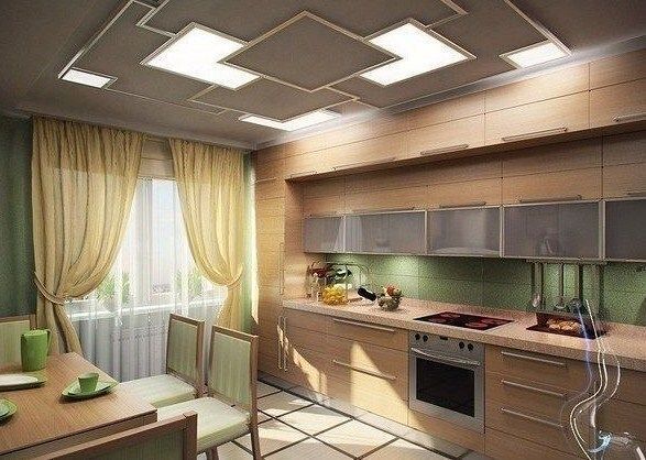 В зависимости от личных предпочтений и финансовых возможностей, можно легко выбрать подходящие средства для оформления потолка Оформление потолка в кухне