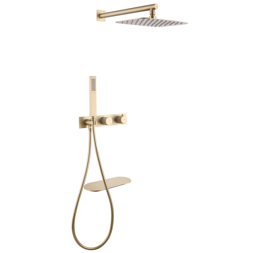 Душевая система ABBER Rund AF8750G скрытого монтажа с изливом, термостат, золото матовое в строительном магазине