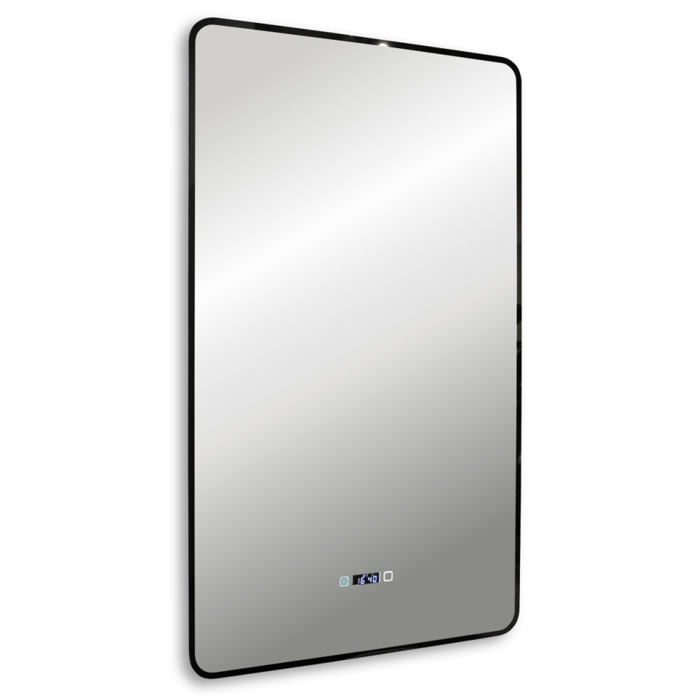 Зеркало ABBER See AG6114SWHB с подсветкой, сенсорный выключатель, диммер, часы, подогрев, черный в строительном магазине