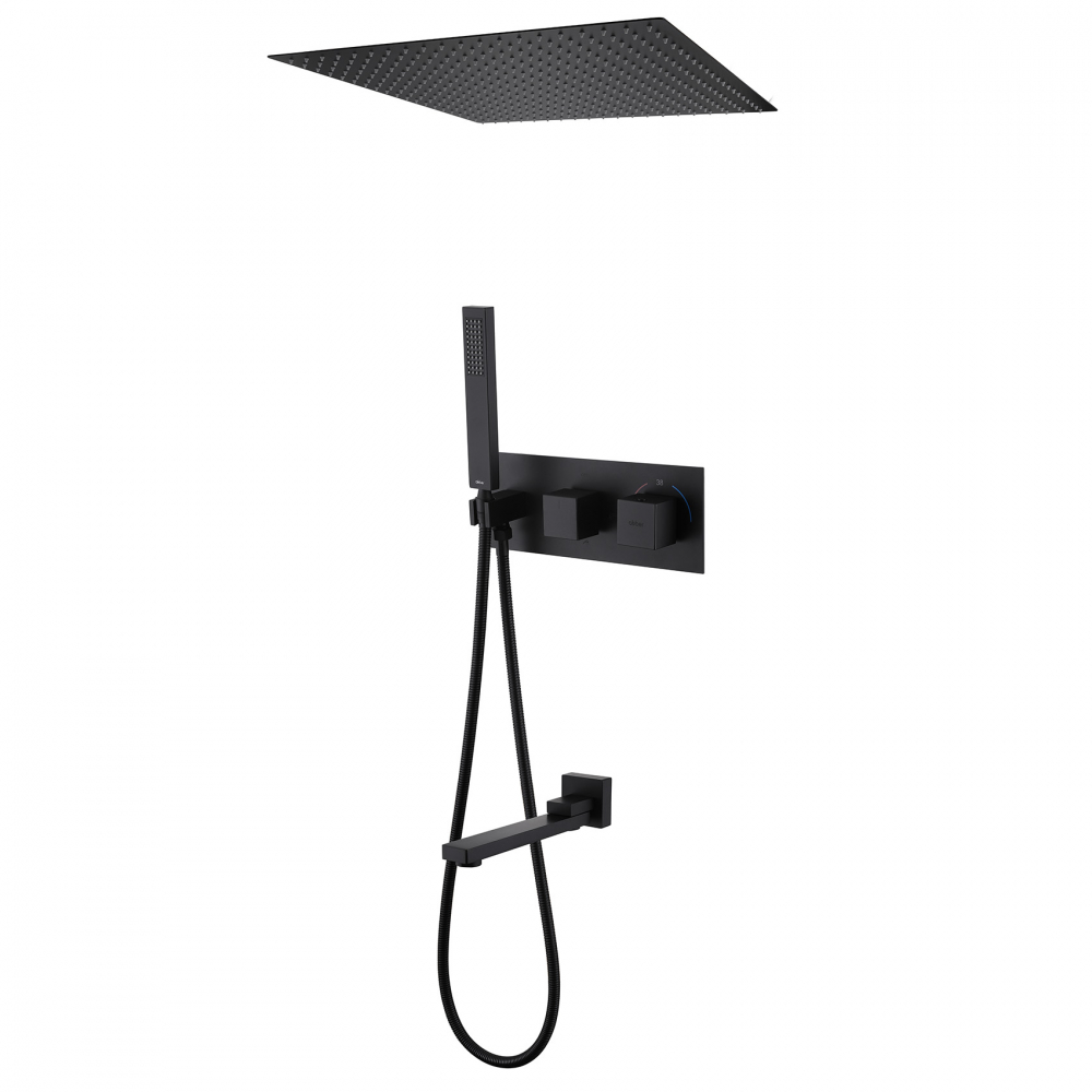 Душевая система ABBER Daheim AF8254B скрытого монтажа с изливом, термостат, черная матовая в строительном магазине