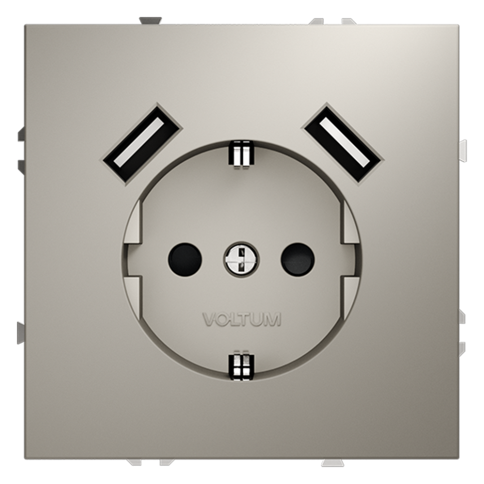 Розетка встраиваемая VOLTUM S70 с заземлением и защитными шторками, 16А, с USB, A+A, (кашемир) в строительном магазине