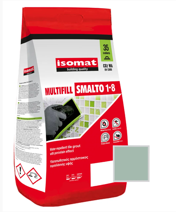 Затирка для плитки Isomat Multifill Smalto 1-8 №49 Бирюзовый 2 кг49 бирюзовый, 01 Белый, 02 Черный, 03 серый, 04 перламутрово-серый, 05 светло-серый, 06 багама-бежевый, 07 красно-коричневый, 08 коричневый, 09 светло-коричневый, 10 темно-серый, 11 слоновая кость, 13 красный, 15 манхеттен серый, 16 светлая охра, 17 анемон, 18 перламутрово-бежевый, 19 мокко, 20 марун, 21 карамель, 25 крокус, 29 серебряно-серый, 30 цементно-серый, 31 керамик, 32 синий миконос, 40 тёмно-коричневый, 41землянисто-коричневый, 42 серовато-бежевый, 43 оливковый зеленый, 44 желтовато-коричневый, 45 песочный, 46 серовато-синий, 47 сиреневый, 48 лимонный желтый