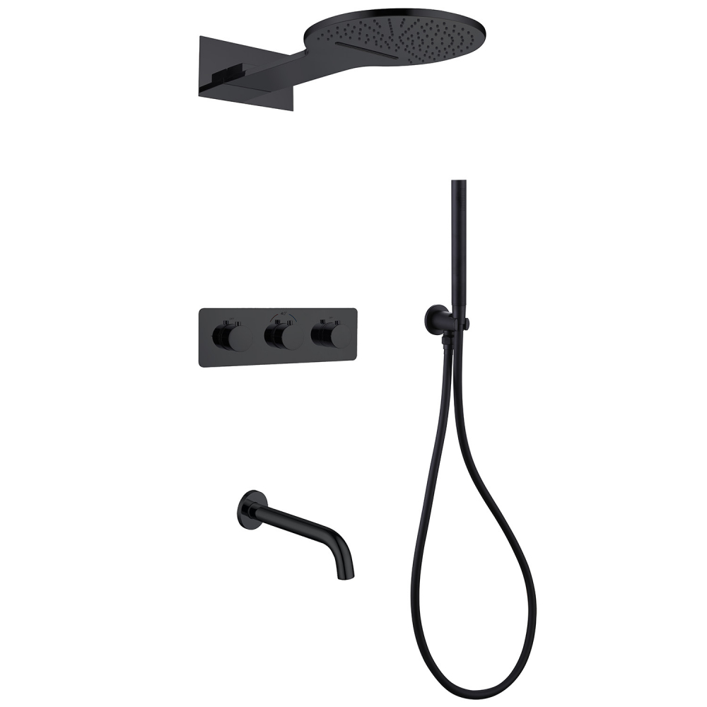 Душевая система ABBER Wasser Kreis AF8150B скрытого монтажа с изливом, термостат, черная матовая в строительном магазине