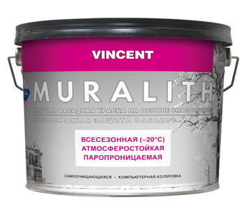 Краска фасадная Vincent (Винсент) F-1 для наружных работ 10л в строительном магазине