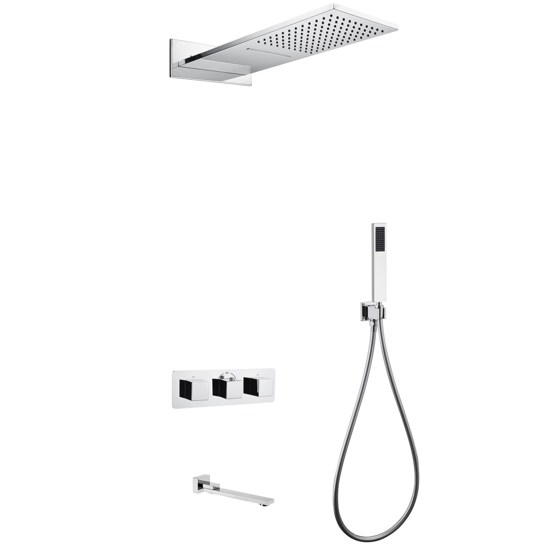 Душевая система ABBER Daheim AF8253 скрытого монтажа с изливом, термостат, хром (555х230) в строительном магазине