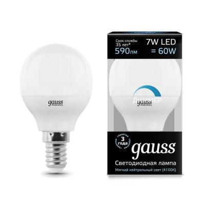 Лампа светодиодная диммируемая Gauss E14 7W 4100K матовая 105101207-D в строительном магазине