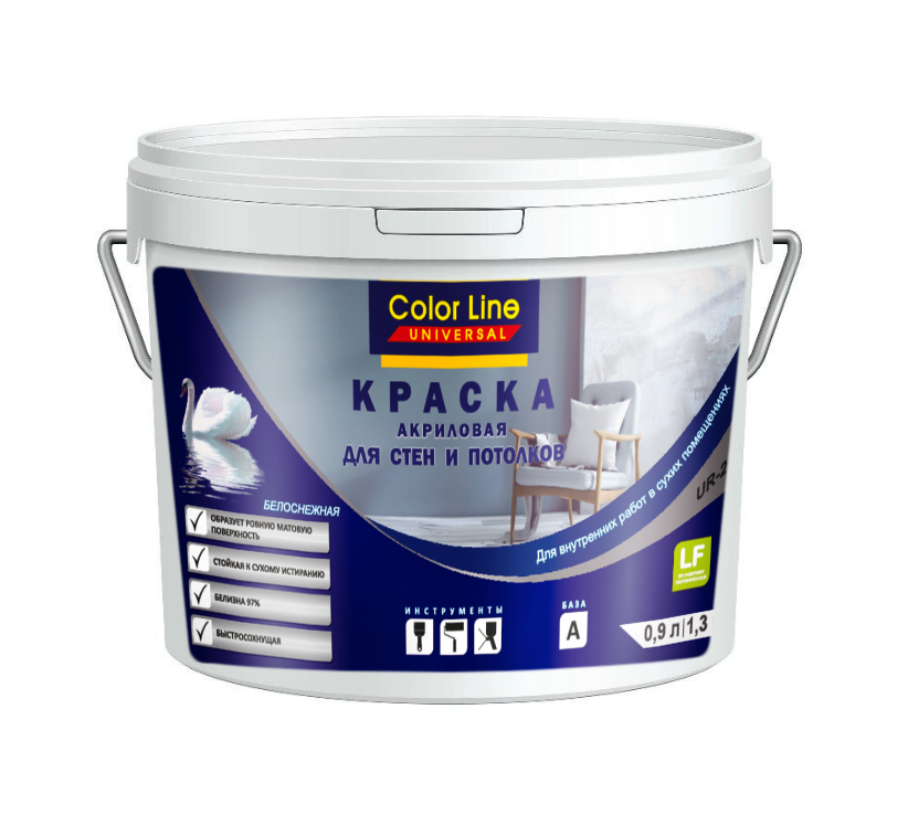 Краска интерьерная ColorLine UNIVERSAL UR-20 водно-дисперсионная супербелая 2,7л в строительном магазине