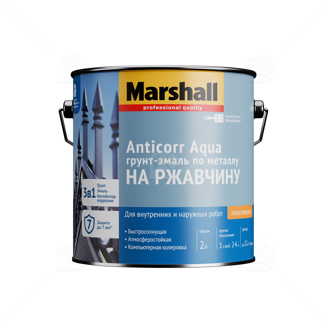 Грунт-эмаль Marshall Anticorr Aqua полуглянец BW 2л