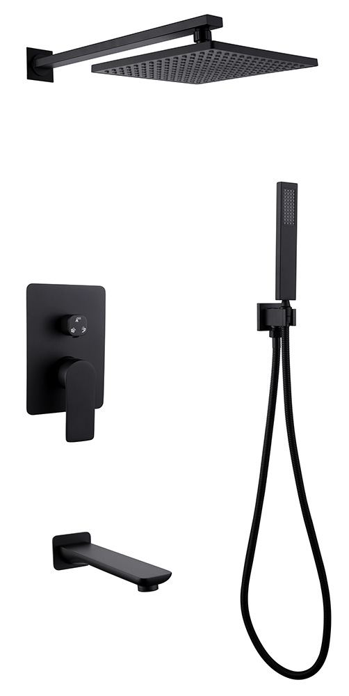 Душевая система ABBER Weiss Insel AF8017B скрытого монтажа с изливом, черная матовая в строительном магазине