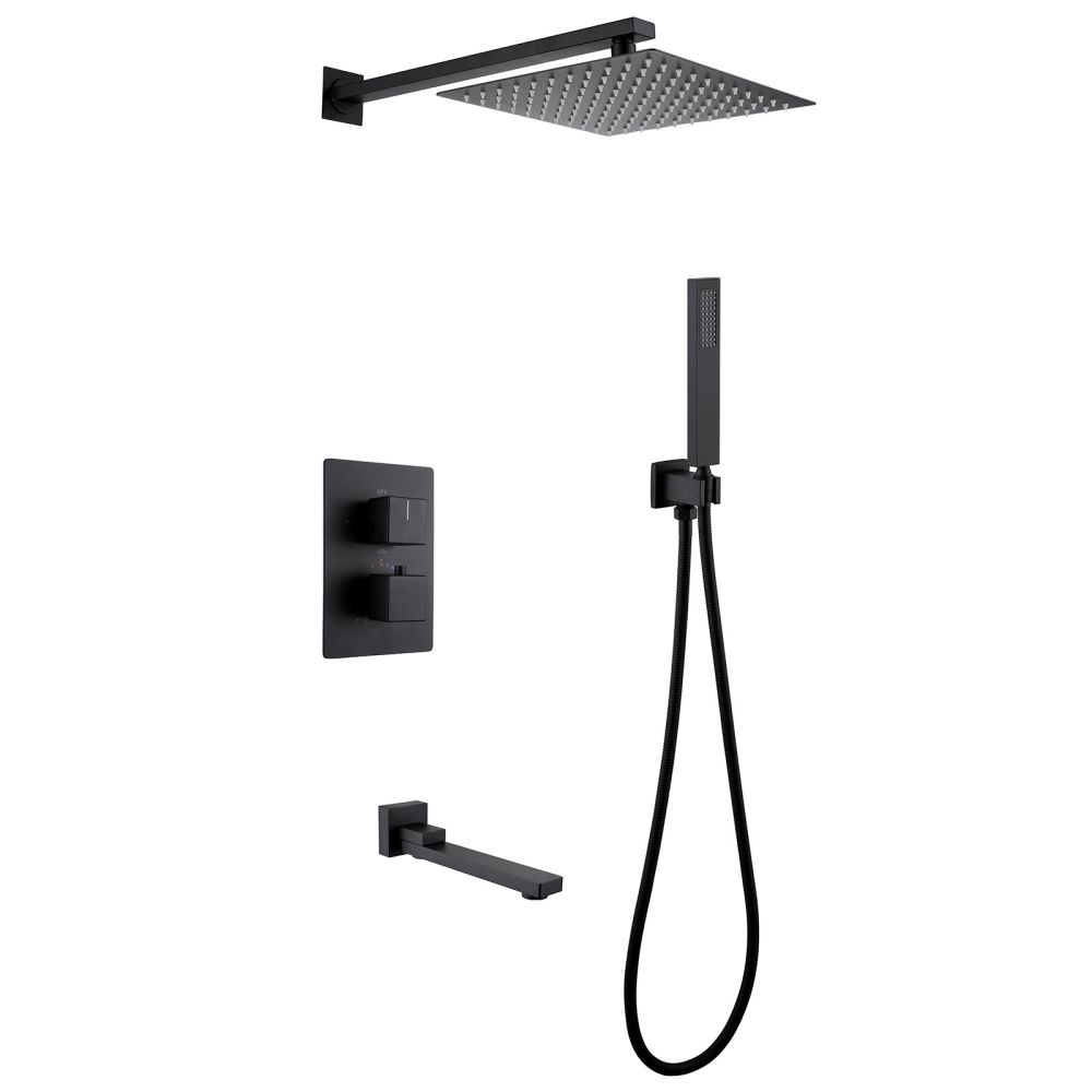 Душевая система ABBER Daheim AF8250B скрытого монтажа с изливом, термостат, черная матовая в строительном магазине
