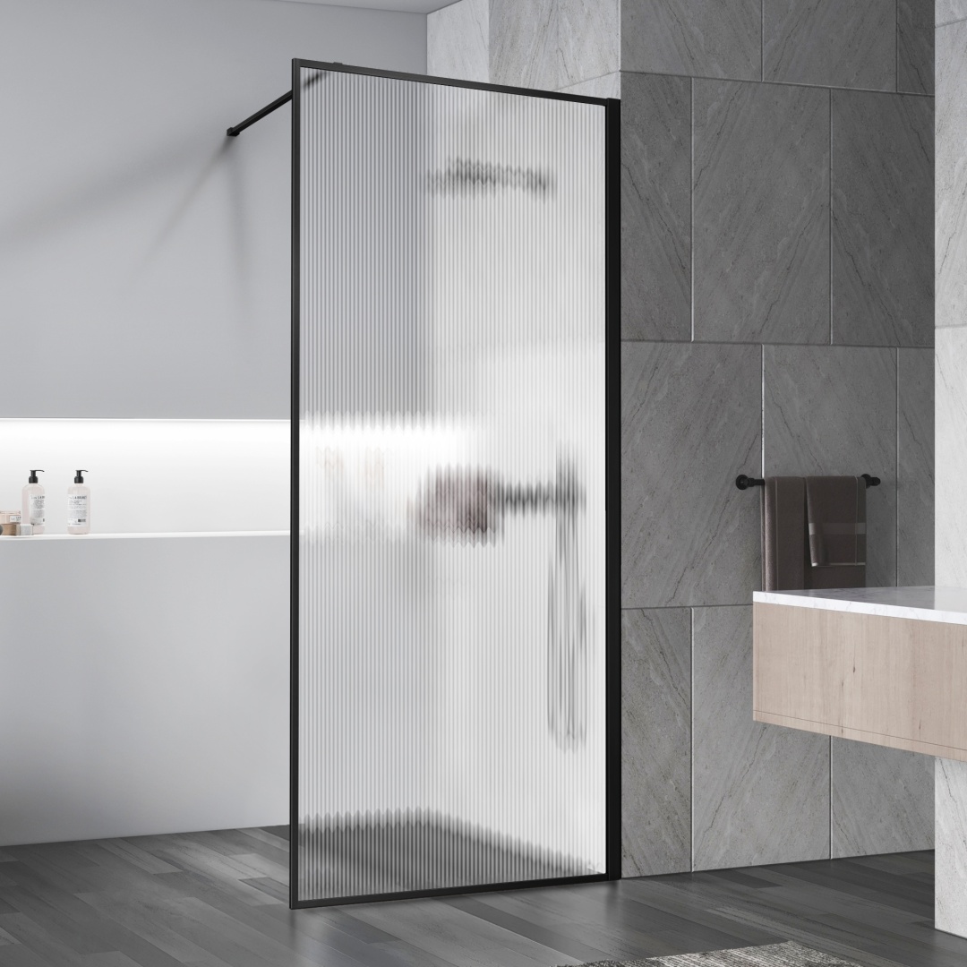 Душевая перегородка Vincea Walk-In VSW-1HP100FLB, 1000x2000, черный матовый, стекло рифленое в строительном магазине