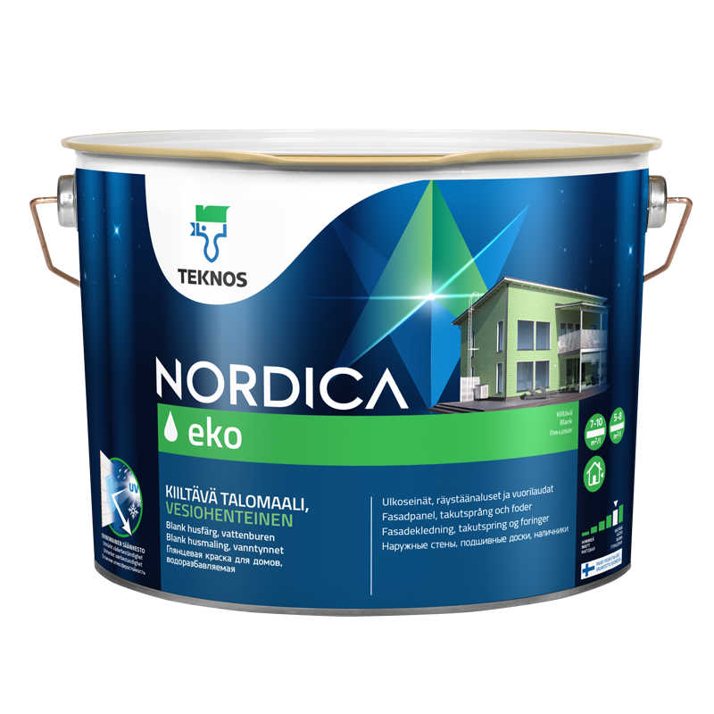 Краска для деревянных фасадов TEKNOS NORDICA ECO (Текнос Нордика Эко) Колерованный (30GY 83/107) 0,9л в строительном магазине