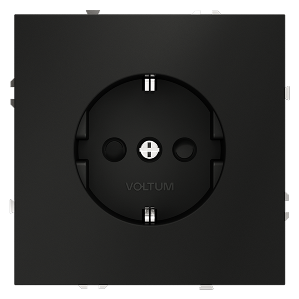 Розетка встраиваемая VOLTUM S70 с заземлением и защитными шторками, 16А, (черный матовый) в строительном магазине