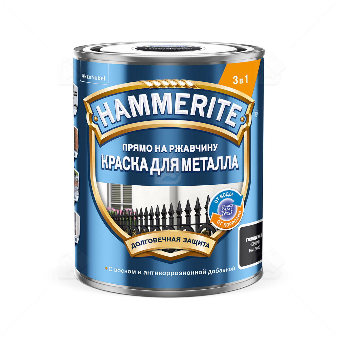 Краска Hammerite алкидная гладкая черная RAL9005 0,75л в строительном магазине