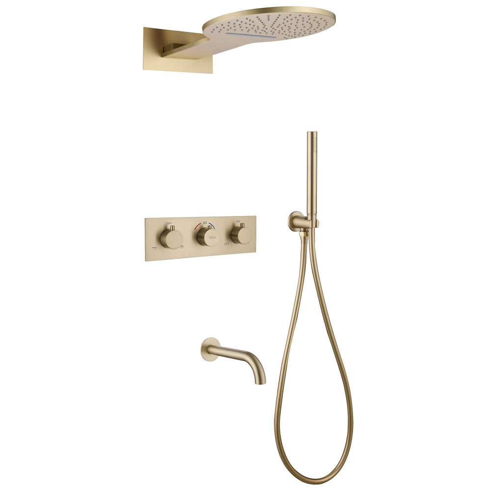 Душевая система ABBER Wasser Kreis AF8150G скрытого монтажа с изливом, термостат, золото матовое в строительном магазине
