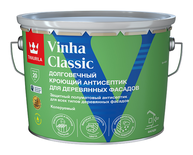 Кроющая краска по дереву Tikkurila Vinha Classic (Тиккурила Винха Классик) водоразбавляемая 9л