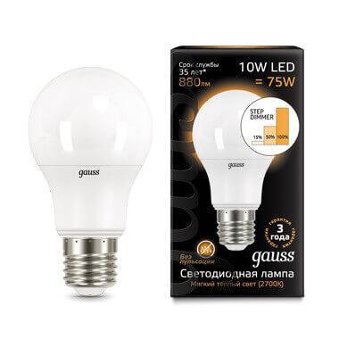 Лампа светодиодная диммируемая Gauss E27 10W 2700K матовая 102502110-S в строительном магазине