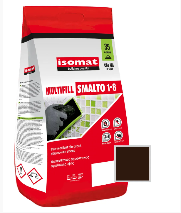 Затирка для плитки Isomat Multifill Smalto 1-8 №41 Землянисто-коричневый 2 кг41землянисто-коричневый, 01 Белый, 02 Черный, 03 серый, 04 перламутрово-серый, 05 светло-серый, 06 багама-бежевый, 07 красно-коричневый, 08 коричневый, 09 светло-коричневый, 10 темно-серый, 11 слоновая кость, 13 красный, 15 манхеттен серый, 16 светлая охра, 17 анемон, 18 перламутрово-бежевый, 19 мокко, 20 марун, 21 карамель, 25 крокус, 29 серебряно-серый, 30 цементно-серый, 31 керамик, 32 синий миконос, 40 тёмно-коричневый, 42 серовато-бежевый, 43 оливковый зеленый, 44 желтовато-коричневый, 45 песочный, 46 серовато-синий, 47 сиреневый, 48 лимонный желтый, 49 бирюзовый