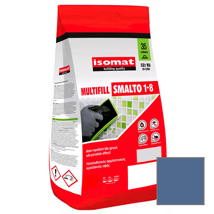 Затирка для плитки Isomat Multifill Smalto 1-8 №32 Синий миконос 2 кг32 синий миконос, 01 Белый, 02 Черный, 03 серый, 04 перламутрово-серый, 05 светло-серый, 06 багама-бежевый, 07 красно-коричневый, 08 коричневый, 09 светло-коричневый, 10 темно-серый, 11 слоновая кость, 13 красный, 15 манхеттен серый, 16 светлая охра, 17 анемон, 18 перламутрово-бежевый, 19 мокко, 20 марун, 21 карамель, 25 крокус, 29 серебряно-серый, 30 цементно-серый, 31 керамик, 40 тёмно-коричневый, 41землянисто-коричневый, 42 серовато-бежевый, 43 оливковый зеленый, 44 желтовато-коричневый, 45 песочный, 46 серовато-синий, 47 сиреневый, 48 лимонный желтый, 49 бирюзовый