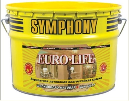 Краска Simphony Euro-Life (Симфония Евро-лайф) Водоэмульсионная шелковисто-матовая 2,7л в строительном магазине