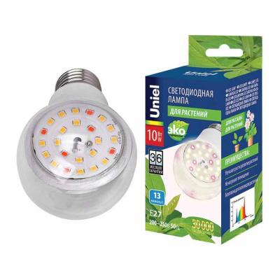 Лампа светодиодная для растений Uniel E27 10W прозрачная LED-A60-10W/SPFB/E27/CL PLP30WH UL-00007404 в строительном магазине