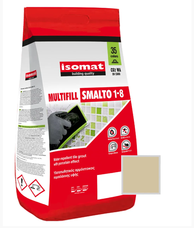 Затирка для плитки Isomat Multifill Smalto 1-8 №45 Песочный 2 кг45 песочный, 01 Белый, 02 Черный, 03 серый, 04 перламутрово-серый, 05 светло-серый, 06 багама-бежевый, 07 красно-коричневый, 08 коричневый, 09 светло-коричневый, 10 темно-серый, 11 слоновая кость, 13 красный, 15 манхеттен серый, 16 светлая охра, 17 анемон, 18 перламутрово-бежевый, 19 мокко, 20 марун, 21 карамель, 25 крокус, 29 серебряно-серый, 30 цементно-серый, 31 керамик, 32 синий миконос, 40 тёмно-коричневый, 41землянисто-коричневый, 42 серовато-бежевый, 43 оливковый зеленый, 44 желтовато-коричневый, 46 серовато-синий, 47 сиреневый, 48 лимонный желтый, 49 бирюзовый