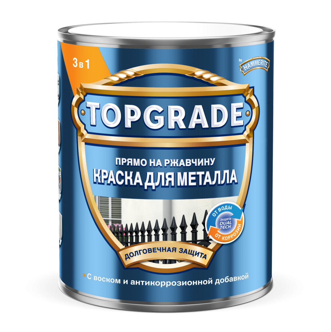 Краска для металлических поверхностей TOPGRADE алкидная гладкая серебро 2,5л в строительном магазине