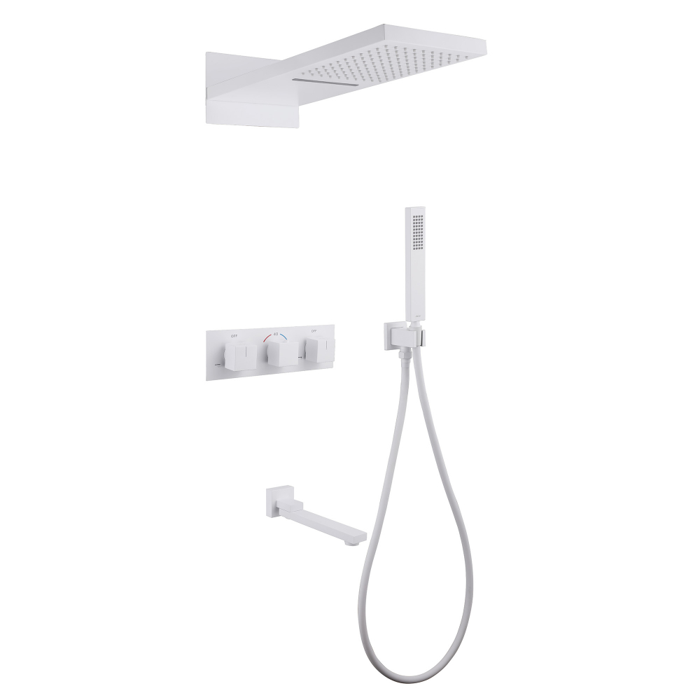 Душевая система ABBER Daheim AF8253W скрытого монтажа с изливом, термостат, белый матовый (555х230) в строительном магазине