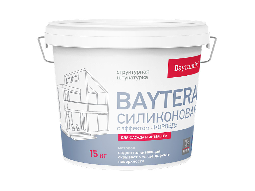 Декоративная штукатурка Bayramix BAYTERA Силиконовая (Байрамикс БАЙТЕРА Силиконовая) К короед мелкая фракция 15кг в строительном магазине
