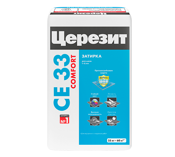 Церезит СЕ33 Comfortбелый 01, серый 07, багамы бежевый 43, жасмин 40, карамель 46, крокус 79, манхеттен 10, мята 64, персик 28, розовый 34, роса 31, серебристо-серый 04, кирпичный 49, антрацит 13, натура 41, темно-коричневый 58, какао 52, светло-коричневый 55, киви 67, графит 16, сиена 47, зеленый 70, голубой 82, темно-синий 88, серо-голубой 85