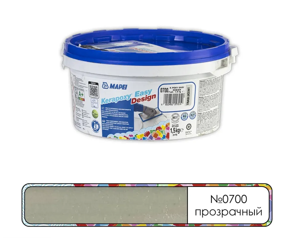 Затирка эпоксидная Mapei Kerapoxy Easy Design №100 Белый 1,5 кг100 белый, 103 белая луна, 110 Манхеттен 2000, 111 светло-серый, 112 Серый, 113 Темно-серый, 114 Антрацит, 119 Серый Лондон, 120 Черный, 123 Античный белый, 125 Серый замок, 127 Арктический серый, 130 жасмин, 131 Ваниль, 132 Бежевый 2000, 134 Шелк, 135 Золотой песок, 136 Гончарная плитка, 137 Карибский, 138 Миндаль, 141 Карамель, 142 Коричневый, 144 Шоколад, 145 Сиена, 149 Вулканический песок, 152 Лакрица, 167 Авио, 168 Лазурный, 169 Голубая сталь, 172 Синий космос, 174 Торнадо, 187 Лён, 188 Бичквитный, 700 Бесцветный