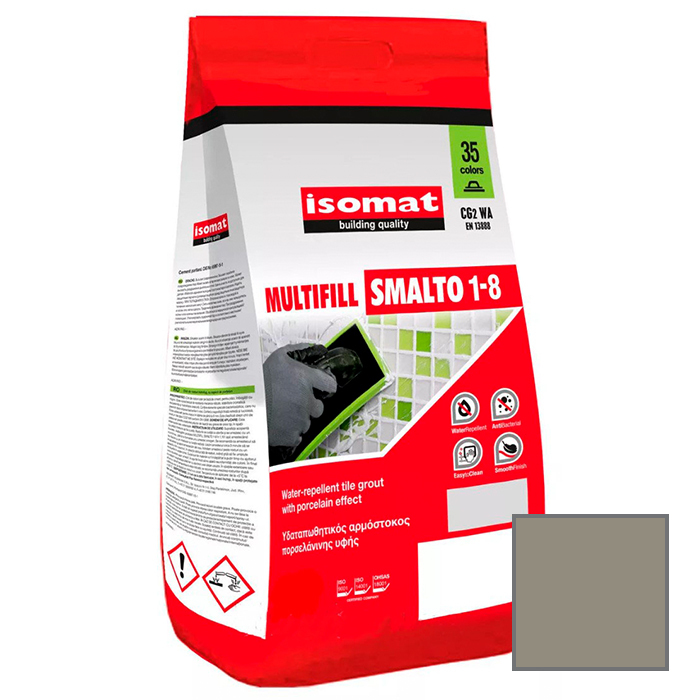 Затирка для плитки Isomat Multifill Smalto 1-8 №30 Цементно-серый 2 кг30 цементно-серый, 01 Белый, 02 Черный, 03 серый, 04 перламутрово-серый, 05 светло-серый, 06 багама-бежевый, 07 красно-коричневый, 08 коричневый, 09 светло-коричневый, 10 темно-серый, 11 слоновая кость, 13 красный, 15 манхеттен серый, 16 светлая охра, 17 анемон, 18 перламутрово-бежевый, 19 мокко, 20 марун, 21 карамель, 25 крокус, 29 серебряно-серый, 31 керамик, 32 синий миконос, 40 тёмно-коричневый, 41землянисто-коричневый, 42 серовато-бежевый, 43 оливковый зеленый, 44 желтовато-коричневый, 45 песочный, 46 серовато-синий, 47 сиреневый, 48 лимонный желтый, 49 бирюзовый
