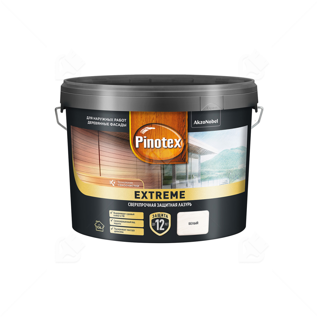 Пропитка Pinotex Extreme для дерева полумат белая, 9 л
