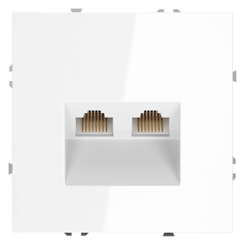 Розетка компьютерная встраиваемая VOLTUM S70 двойная RJ45+RJ45 кат.6, (белый глянцевый) в строительном магазине