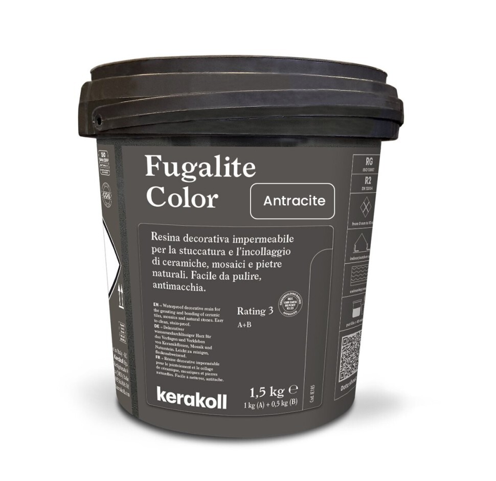 Затирка эпоксидная Kerakoll Fugalite Color 1,5 кгANTRACITE, ARGENTO, AVORIO, BEIGE, BIANCO, BISCUTTO, BLU NUVOLA, BLU ROYAL, CACAO, CAPPUCCINO, CARAMELLO, CARBONE, CACHMERE, CENERE, CIOCCOLATO, COGNAC, CREMA, DESSERT, ENZO, ESPRESSO, FANGO, FERRO, GLAUCO, GRANITO, GRANO, GREOGE, GREYHOUND, GRIGIO FUMO, GRIGIO PERLA, LAVAGNA, LAVANDA, MARENGO, MARRONE, MARSALA, MELANZANA, MIELLE, NERO, OTTANIO, PANNA COTTA, PISTACCHIO, ROSA CALDO, ROSATO, RUGGINE, SABBIA, SETA, STONE, TABACCO, TAUPE, TORTORA, VERDE