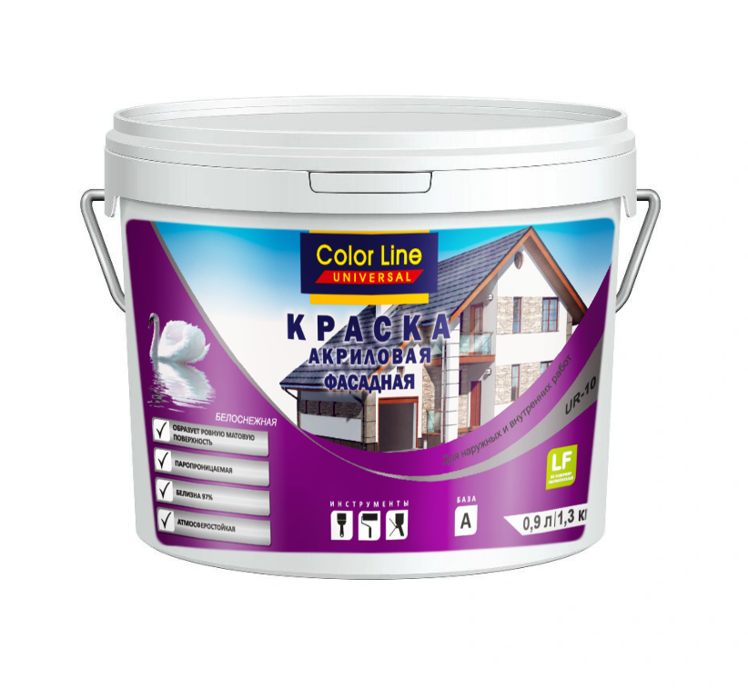 Краска фасадная ColorLine UNIVERSAL UR-10 акриловая 2,7л в строительном магазине