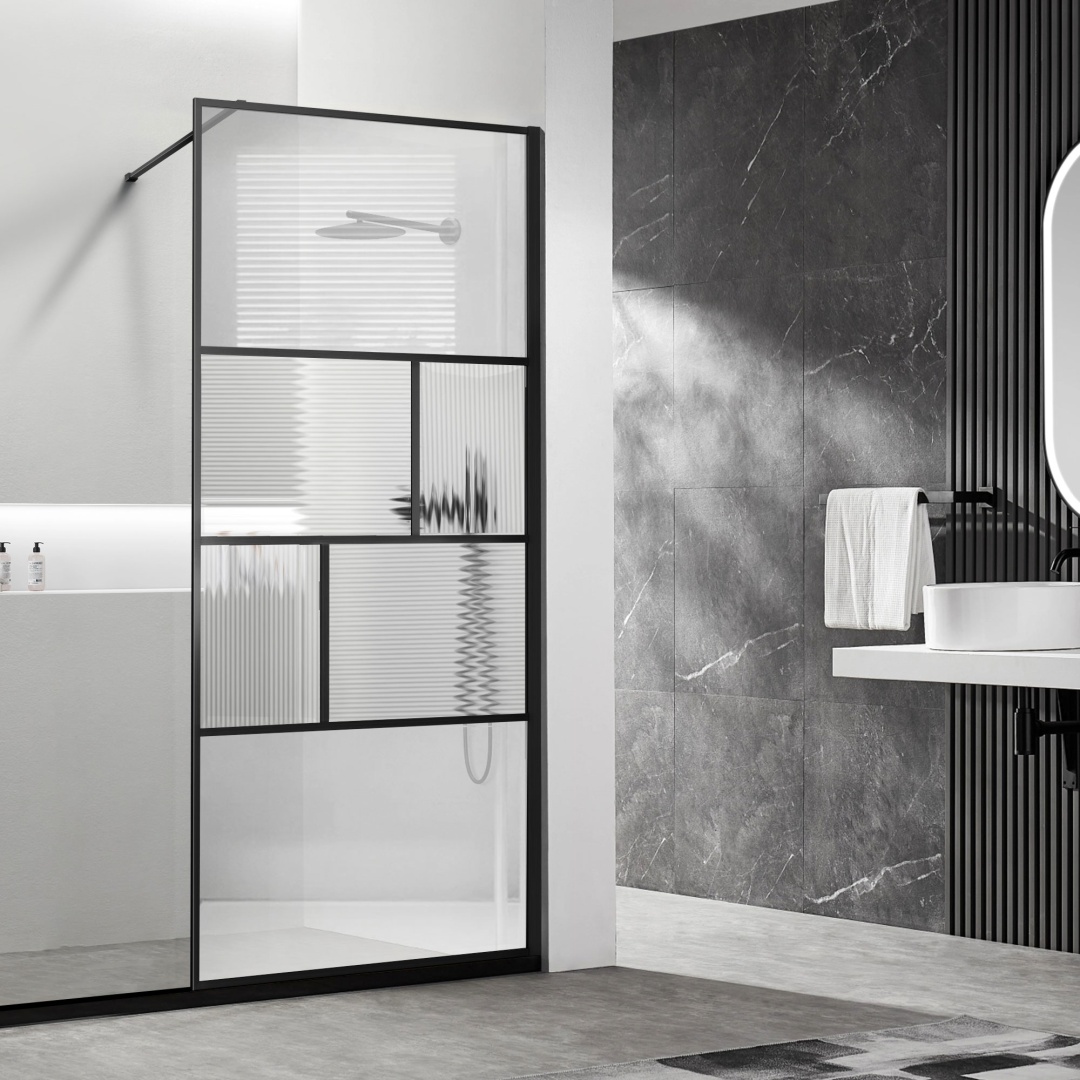 Душевая перегородка Vincea Walk-In VSW-1HC800CFB, 800x2000, черный, стекло прозрачное/рифленое в строительном магазине