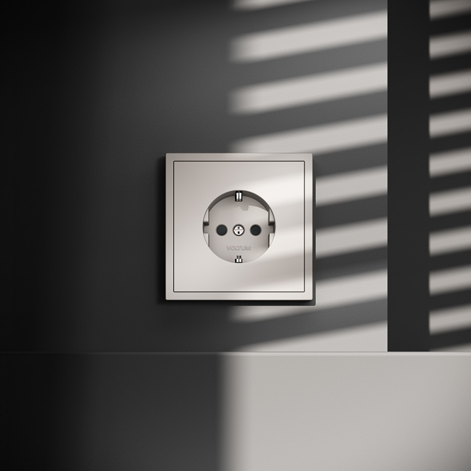 Розетка встраиваемая VOLTUM S70 с заземлением и защитными шторками, 16А, (кашемир) в строительном магазине