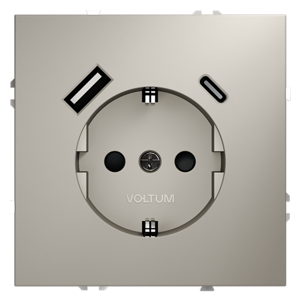 Розетка встраиваемая VOLTUM S70 с заземлением и защитными шторками, 16А, с USB, A+С, (кашемир) в строительном магазине