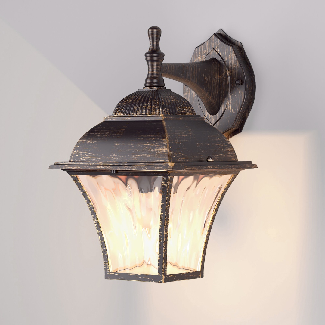 Уличный настенный светильник Apus D черное золото IP33 GL 1009D в строительном магазине