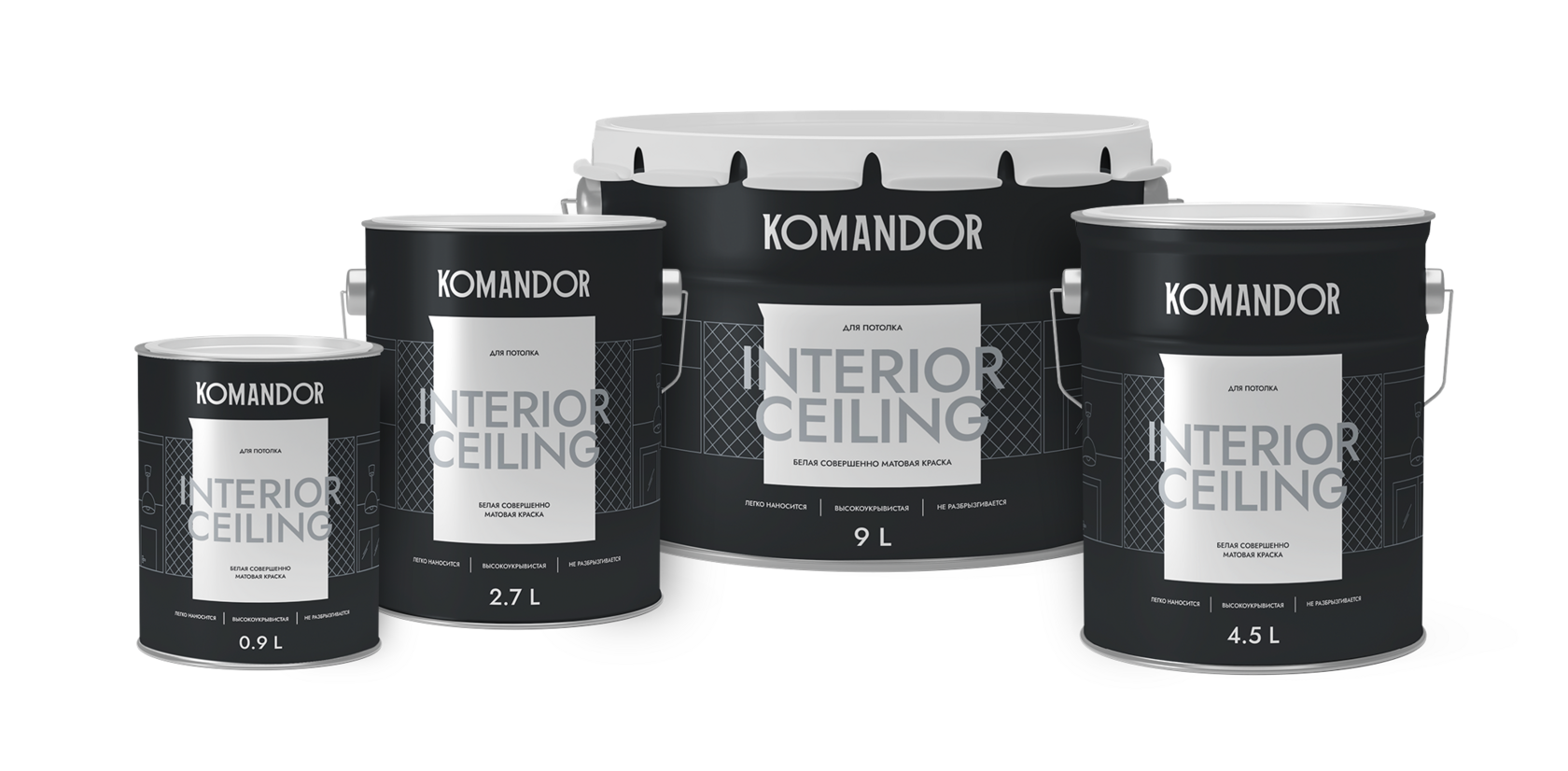 Краска для потолка Komandor Interior Celing абсолютно матовая 0,9л в строительном магазине
