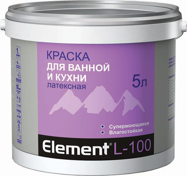Краска для кухни и ванной комнаты Alpa Element L-100 (Альпа) Латексная матовая 2л в строительном магазине