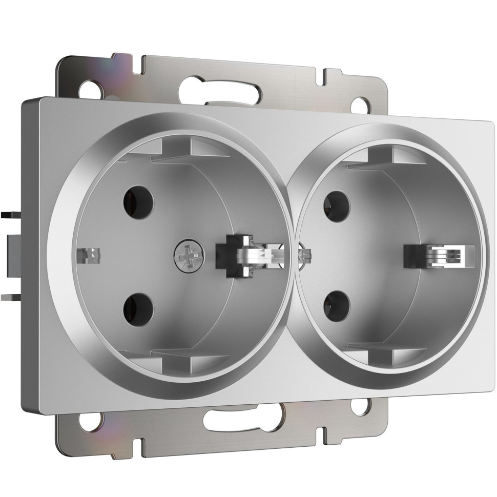 Розетка двойная с заземлением серебряный W1172006 в строительном магазине