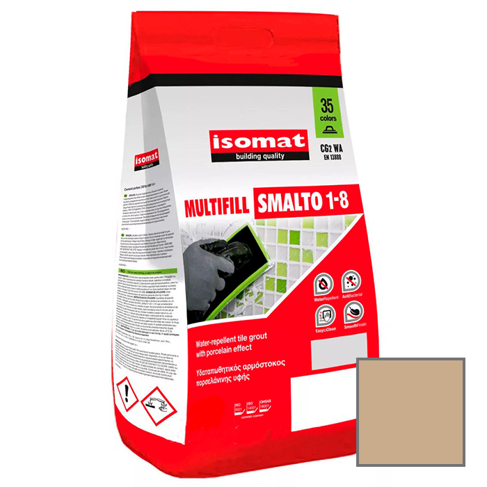 Затирка для плитки Isomat Multifill Smalto 1-8 №19 Мокко 2 кг19 мокко, 01 Белый, 02 Черный, 03 серый, 04 перламутрово-серый, 05 светло-серый, 06 багама-бежевый, 07 красно-коричневый, 08 коричневый, 09 светло-коричневый, 10 темно-серый, 11 слоновая кость, 13 красный, 15 манхеттен серый, 16 светлая охра, 17 анемон, 18 перламутрово-бежевый, 20 марун, 21 карамель, 25 крокус, 29 серебряно-серый, 30 цементно-серый, 31 керамик, 32 синий миконос, 40 тёмно-коричневый, 41землянисто-коричневый, 42 серовато-бежевый, 43 оливковый зеленый, 44 желтовато-коричневый, 45 песочный, 46 серовато-синий, 47 сиреневый, 48 лимонный желтый, 49 бирюзовый