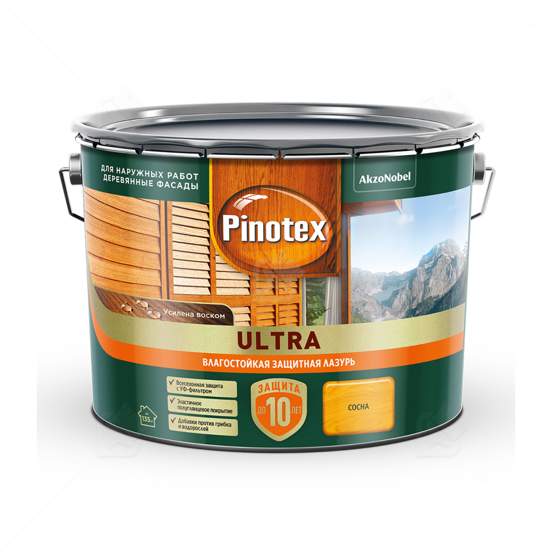Пропитка Pinotex Ultra AWB полуглянцевая сосна 9 л
