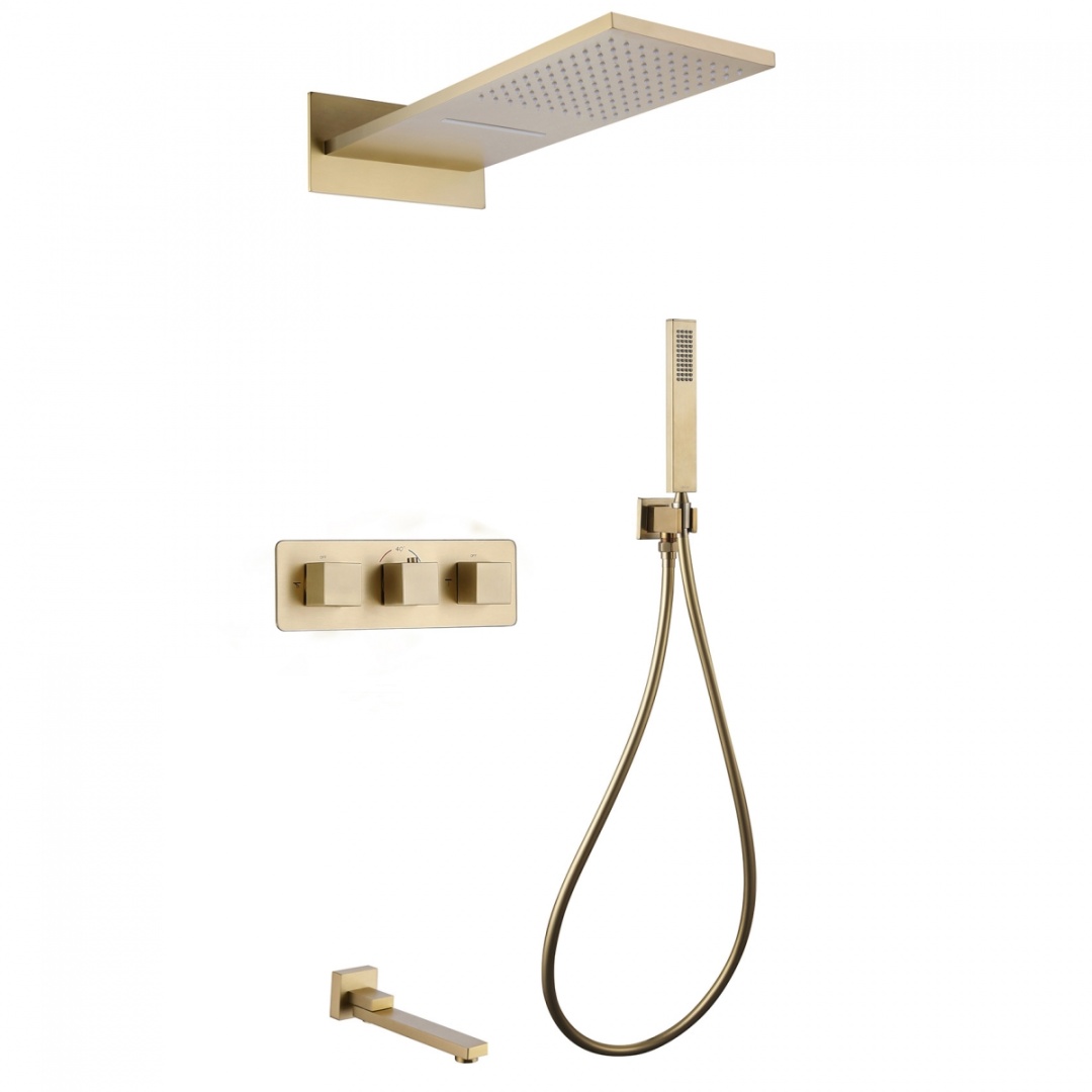 Душевая система ABBER Daheim AF8253G скрытого монтажа с изливом, термостат, золото матовое в строительном магазине
