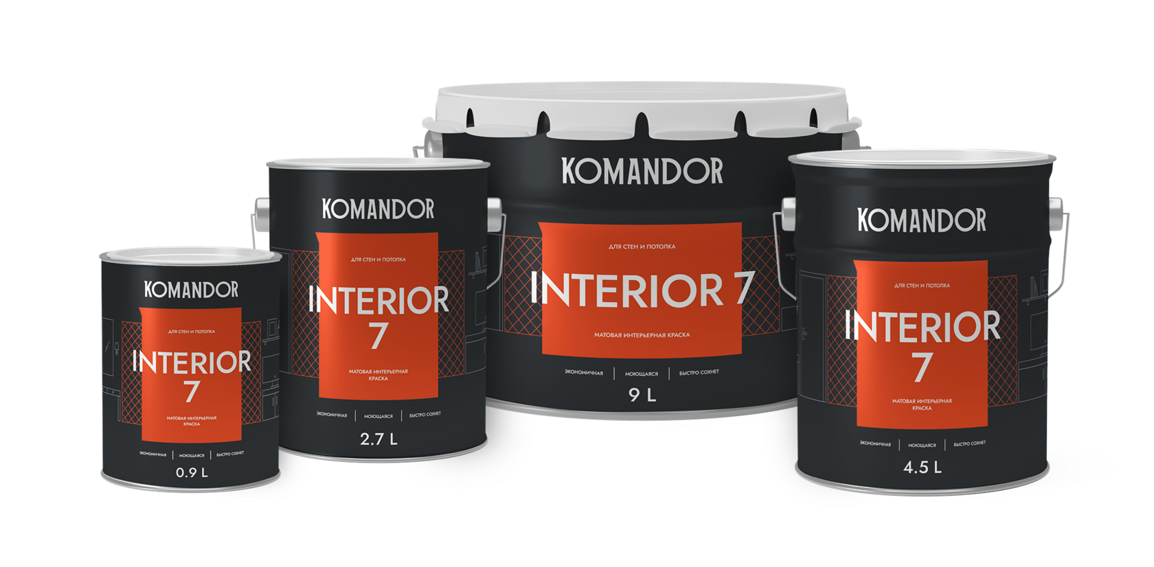Краска для стен и потолков Komandor Interior 7 Матовая водно-дисперсионная 2,7л в строительном магазине