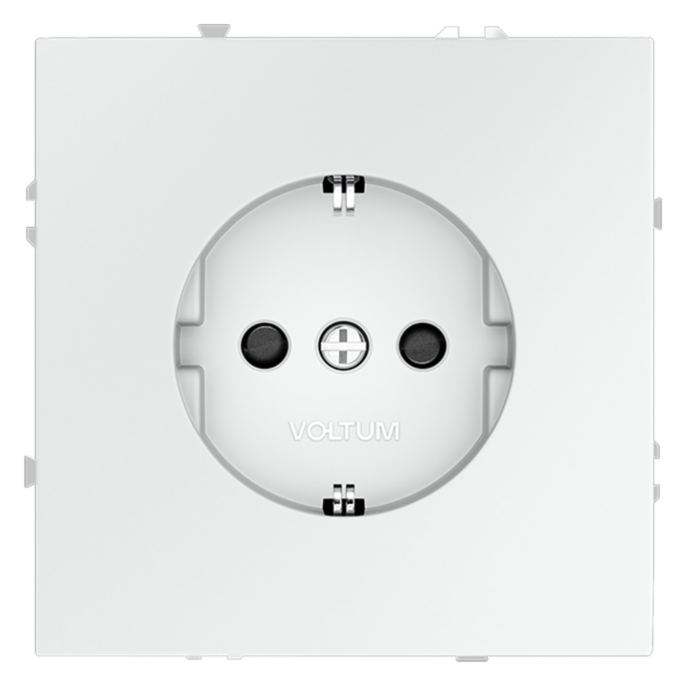 Розетка встраиваемая VOLTUM S70 с заземлением и защитными шторками, 16А, (белый матовый) в строительном магазине