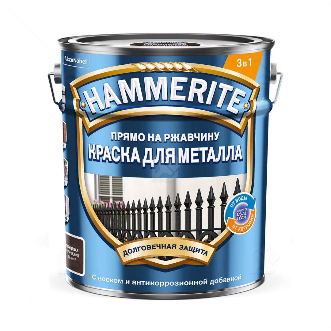 Краска Hammerite алкид гладкая коричневая RAL8017 5л в строительном магазине
