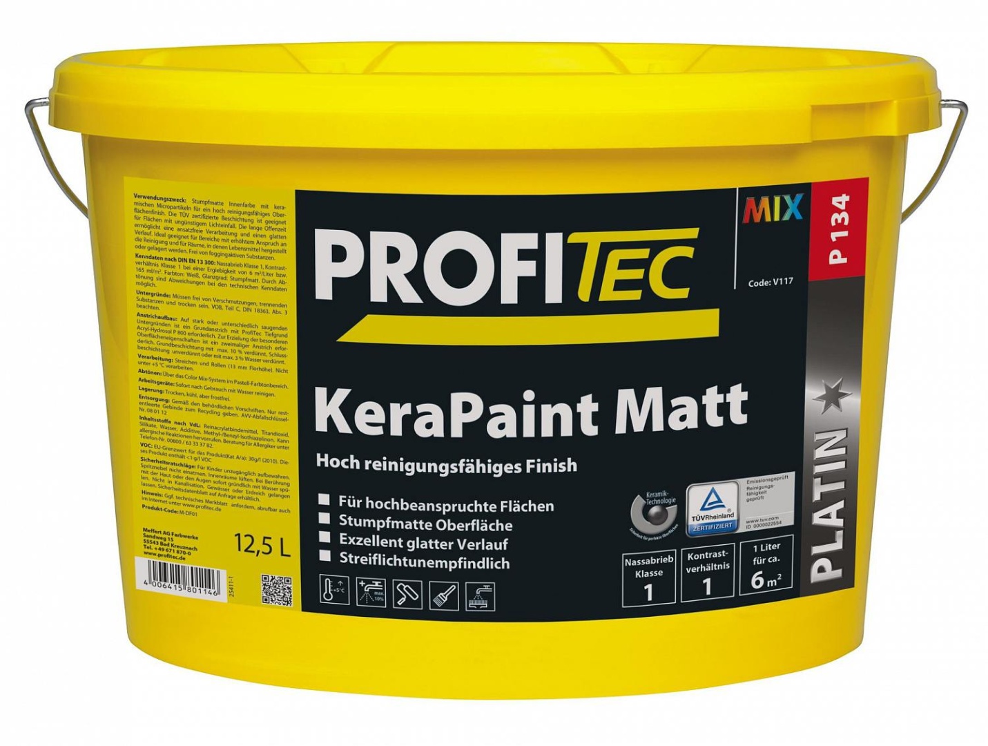 Краска интерьерная Profi Tec P 134 KeraPaint Matt - 1 класс влажного истирания, матовое способное к чистке финишное покрытие 12,5л в строительном магазине